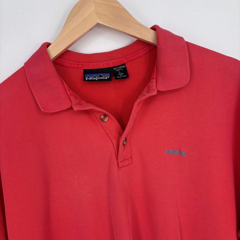 VTG‎ Patagonia Polo Shirt Mens L Faded Red Pique Short Sleeve Hong Kong Preppy